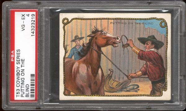 1909 T53 Hassan Cowboy Series- “Putting on the Blind”- PSA Vg-Ex 4