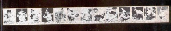 1950 R423 Baseball Strip of 13 – Orange backs- perforated b&w cards. 