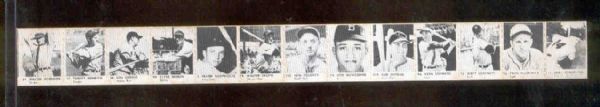 1950 R423 Baseball Strip of 13 – Orange backs- perforated b&w cards. 