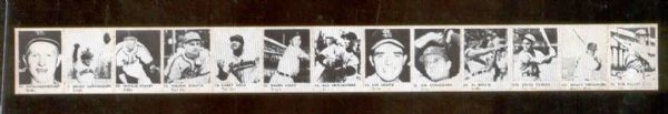 1950 R423 Baseball Strip of 13 – Orange backs- perforated b&w cards