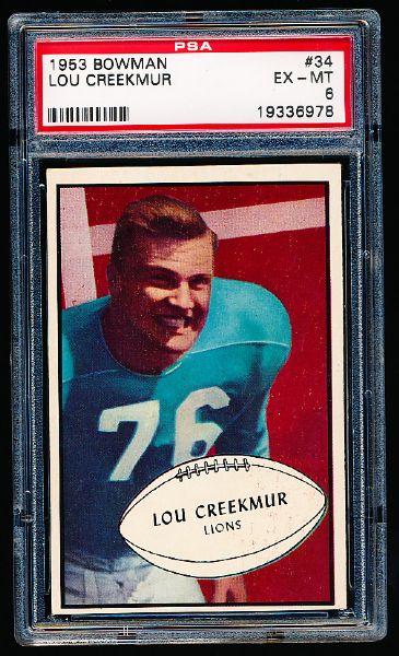 1953 Bowman Football- #34 Lou Creekmur, Lions- PSA ExMt 6