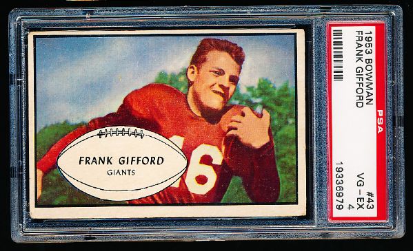1953 Bowman Football- #43 Frank Gifford, Giants- PSA Vg-Ex 4 