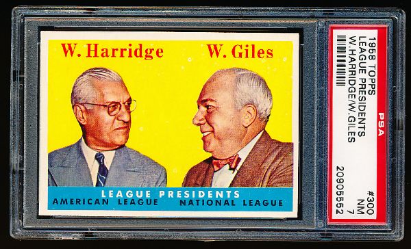 1958 Topps Baseball- #300 League Presidents- Harridge/ Giles- PSA NM 7 