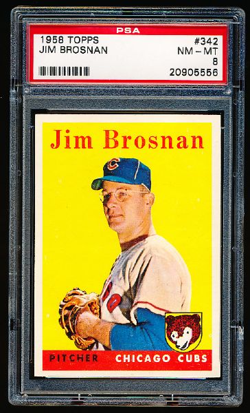1958 Topps Baseball- #342 Jim Brosnan, Cubs- PSA NM-Mt 8 