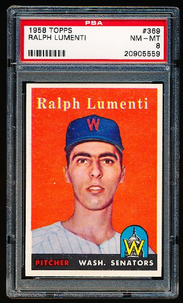 1958 Topps Baseball- #369 Ralph Lumenti, Washington- PSA NM-Mt 8 