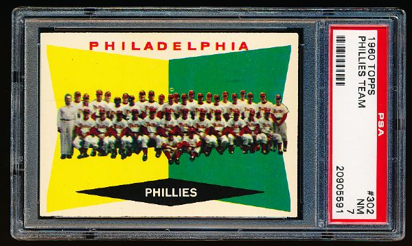 1960 Topps Baseball- #302 Phillies Team- PSA NM 7