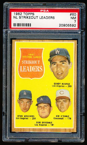 1962 Topps Baseball- #60 NL Strikeout Leaders- PSA NM 7 