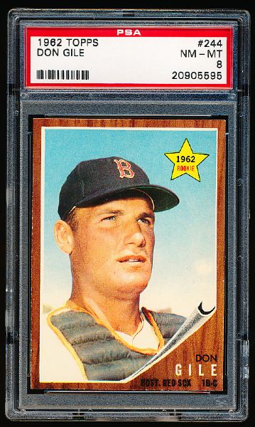 1962 Topps Baseball- #244 Don Gile, Red Sox- PSA NM-Mt 8