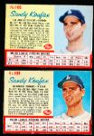 1962 Post Cereal Bb- #109 Sandy Koufax- 2 Cards