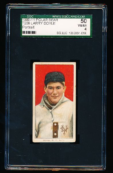 1909-11 T206 Baseball – Larry Doyle, N.Y. Natl- Portrait- SGC 50 (Vg-Ex 4)- Polar Bear back.