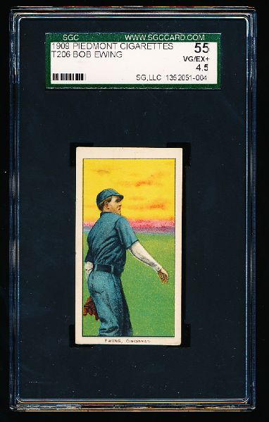 1909 T206 Baseball- Bob Ewing, Cincinnati – SGC 55 (Vg-Ex+ 4.5)- Piedmont 150 back.