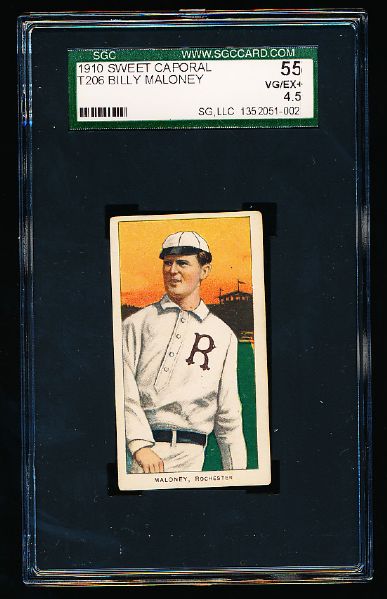 1910 T206 Baseball- Billy Maloney, Rochester- SGC 55 (Vg-Ex+ 4.5)- Sweet Caporal 350 back.