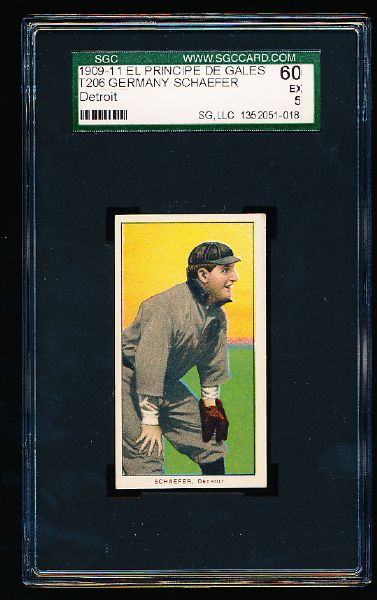 1910 T206 Baseball- Germany Schaefer, Detroit-El Principe De Gales back!  SGC 60 (Ex 5)
