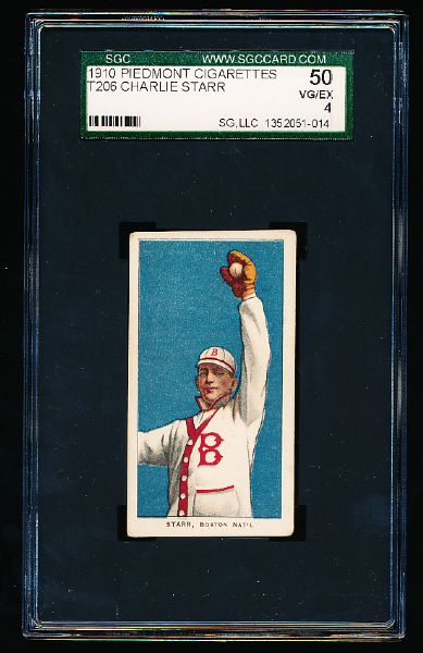 1910 T206 Baseball- Charlie Starr, Boston Natl. SGC 50 (Vg-Ex 4)- Piedmont 350 back.