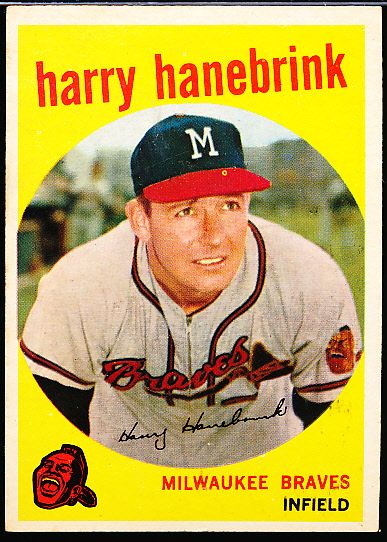 1959 Topps Bb- #322 Harry Hanebrink, Braves- No Trade Statement Back