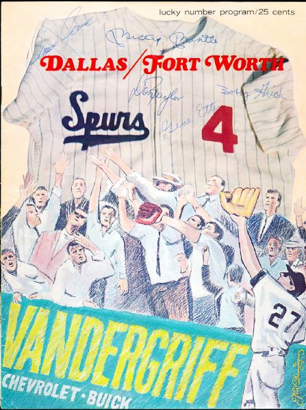 1969 Dallas/Fort Worth Spurs Minor League Bsbl. Program- Autographed by 9 Diff.- Including Mickey Mantle!