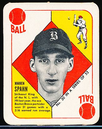 1951 Topps Bb Red Back- #30 Warren Spahn, Braves