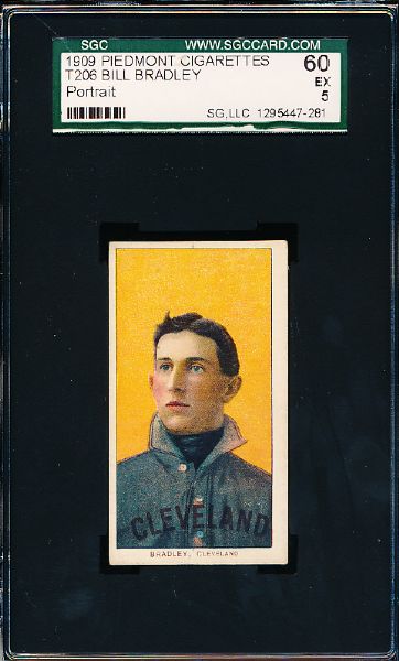 1909-11 T206 Baseball- Bill Bradley, Cleveland- Portrait Pose- SGC 60 (Ex 5)