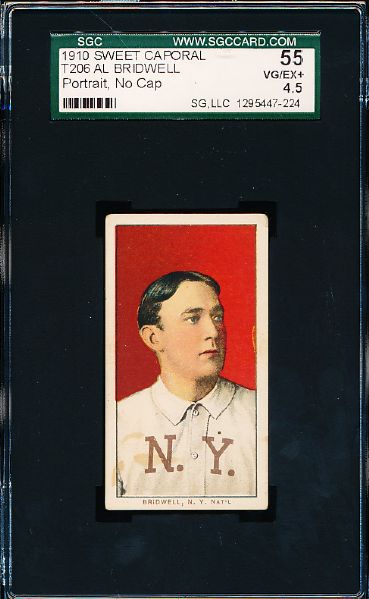 1909-11 T206 Baseball- Al Bridwell, NY Natl- Portrait No Cap- SGC 55 (Vg-Ex 4.5)