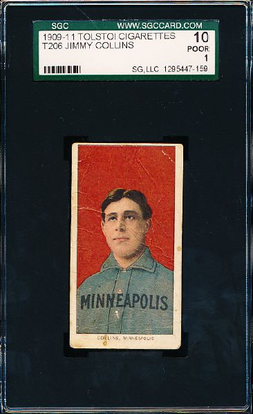 1909-11 T206 Baseball- Jimmy Collins, Minneapolis- SGC 10 (Poor 1) Tolstoi Back!