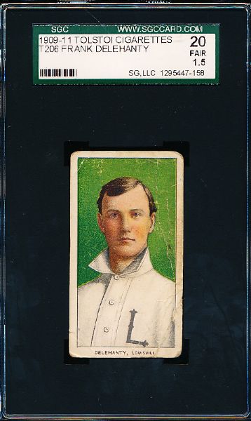 1909-11 T206 Baseball- Frank Delehanty, Louisville- SGC 20 (Fair 1.5)- Tolstoi Back! 
