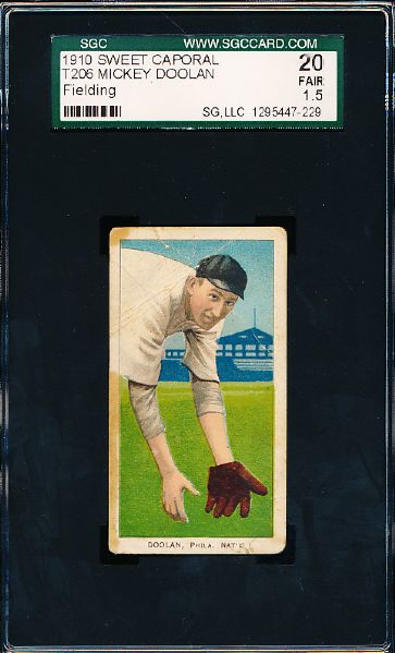 1909-11 T206 Baseball- Mickey Doolan, Phila Nat- Fielding Pose- SGC 20 (Fair 1.5)