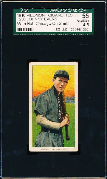 1909-11 T206 Baseball- Johnny Evers, Chicago- With Bat, Chicago on Shirt- SGC 55 (Vg-Ex + 4.5) 