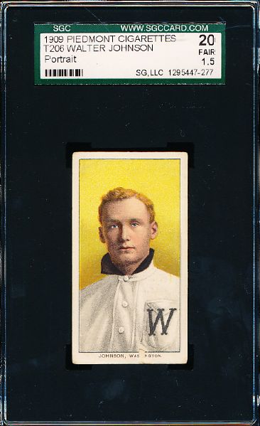 1909-11 T206 Baseball- Walter Johnson, Washington- Portrait - SGC 20 (Fair 1.5)