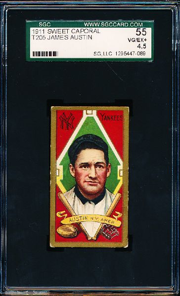 1911 T205 Baseball Gold Border- James Austin, NY Amer- SGC 55 (Vg-Ex+ 4.5)