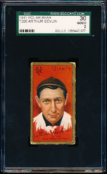 1911 T205 Baseball Gold Border- Arthur Devlin, Giants- SGC 30 (Good 2)