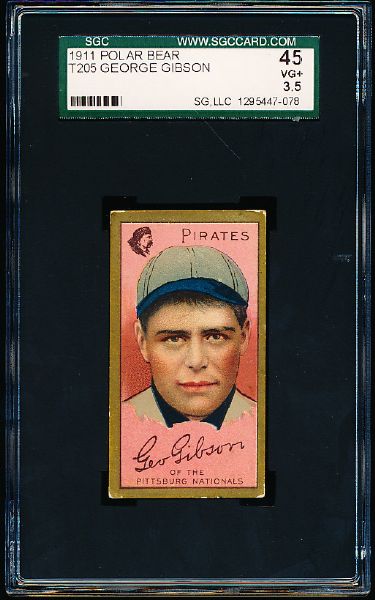 1911 T205 Baseball Gold Border- George Gibson, Pirates- SGC 45 (Vg+ 3.5)