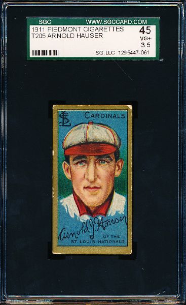 1911 T205 Baseball Gold Border- Arnold Hauser, Cardinals- SGC 45 (Vg+ 3.5)