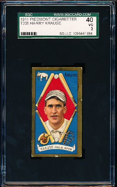 1911 T205 Baseball Gold Border- Harry Krause, Phila Amer- SGC 40 (Vg 3)