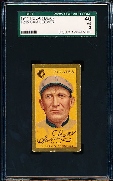 1911 T205 Baseball Gold Border- Sam Leever, Pirates- SGC 40 (Vg 3)