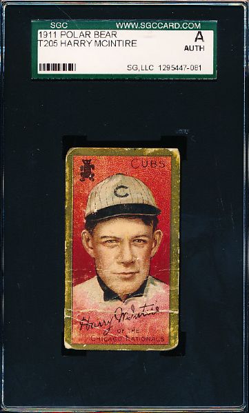 1911 T205 Baseball Gold Border- Harry McIntire, Cubs- SGC A (Authentic)