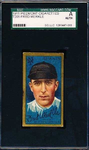 1911 T205 Baseball Gold Border- Fred Merkle, Giants- SGC A (Authentic)