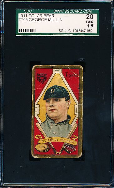 1911 T205 Baseball Gold Border- George Mullin, Detroit- SGC 20 (Fair 1.5)