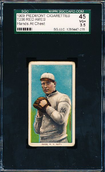 1909-11 T206 Bb- Red Ames, NY Natl- Hands at Chest- SGC 45 (Vg+ 3.5)