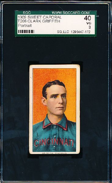 1909-11 T206 Bb- Griffith, Cinc –Portrait pose- SGC 40(Vg+ 3)-Sweet Caporal 150 back (Factory 649 Overprint)