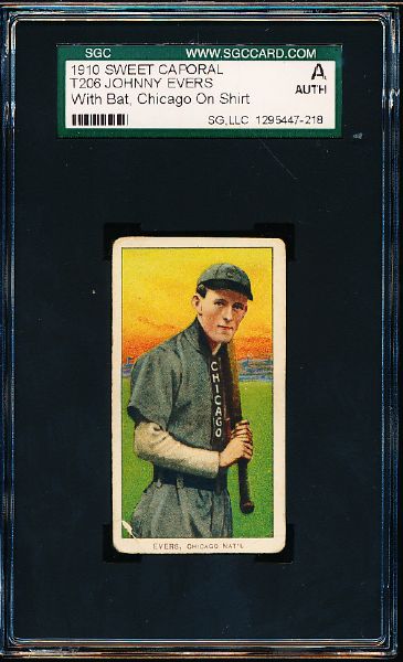 1909-11 T206 Bb- Johnny Evers, Chicago Natl- With Bat, Chicago on Shirt- SGC A (Authentic)