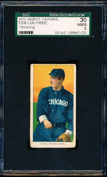 1909-11 T206 Bb- Lou Fiene, Chicago Amer- Throwing Pose- SGC 30 (Good 2)