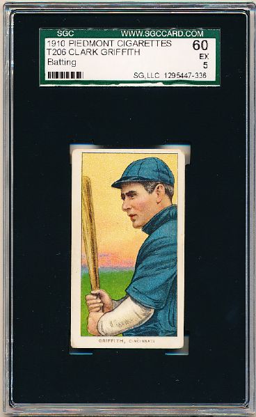 1909-11 T206 Bb- Clark Griffith, Cinc- Batting Pose- SGC 60 (Ex 5)