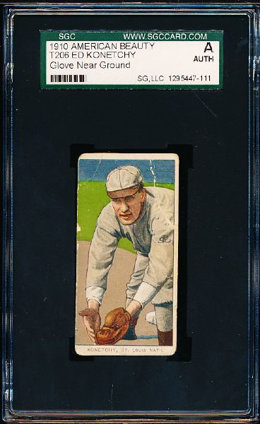 1909-11 T206 Bb- Ed Konetchy, St. Louis Natl- (Glove Near Ground)- SGC A (Authentic)