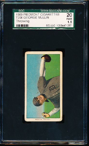 1909-11 T206 Bb- George Mullin, Detroit (Throwing Pose)- SGC 20 (Fair 1.5) 