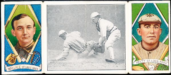 1912 T202 Hassan Triple Folder- “A Close Play at Home Plate”- Pelty/ Wallace (HOF)