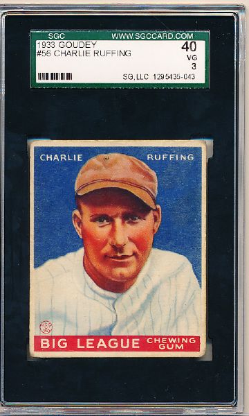 1933 Goudey Bb - #56 Red Ruffing, Yankees- SGC 40 (Vg 3)