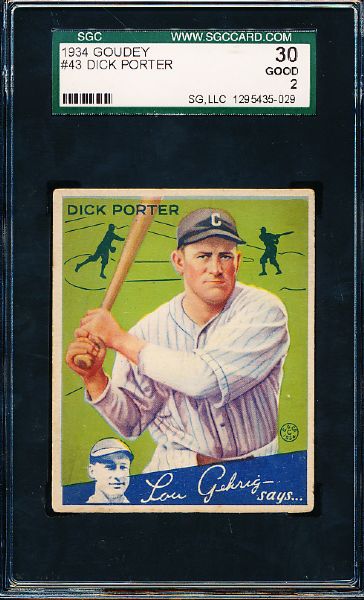 1934 Goudey Bb- #43 Dick Porter, Indians- SGC 30 (Good 2)