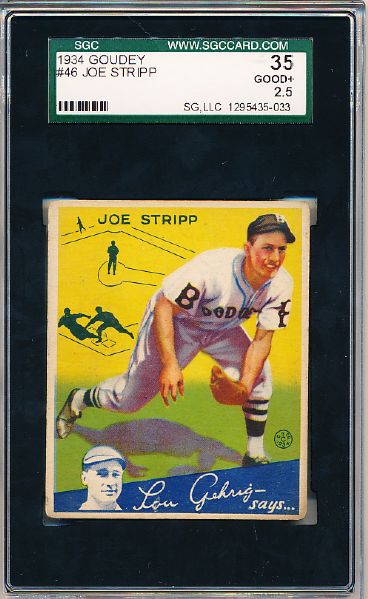1934 Goudey Bb- #46 Joe Stripp, Dodgers- SGC 35 (Good+ 2.5)