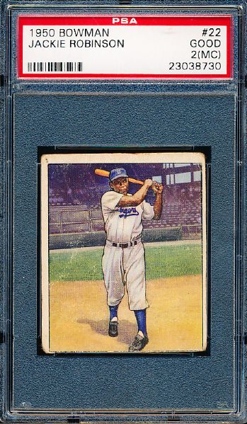 1950 Bowman Baseball- #22 Jackie Robinson, Dodgers- PSA Good 2 (MC)