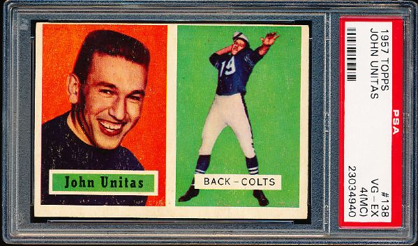 1957 Topps Football- #138 Johnny Unitas, Colts- PSA Vg-Ex 4 (MC)- Rookie! 